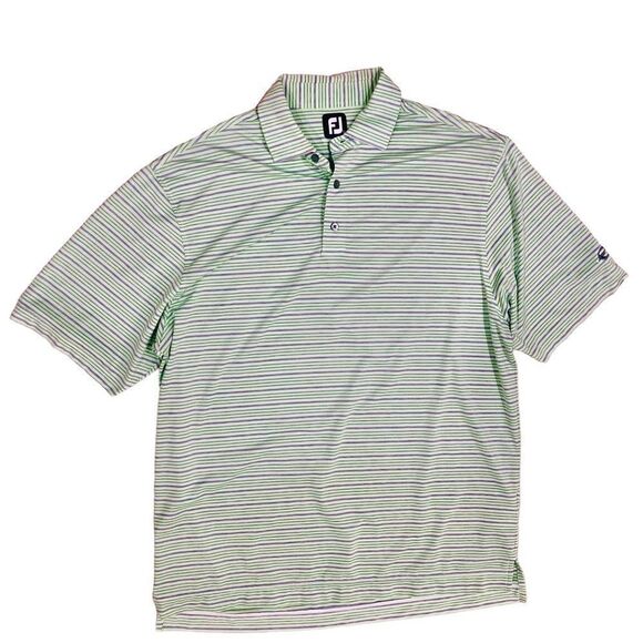 FootJoy Green Gray Striped Short Sleeve Golf Men’s Polo Shirt Sz XL - Picture 1 of 11